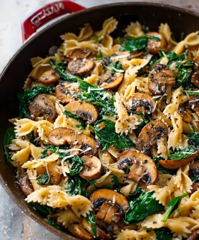 Parmesan Spinach Mushroom Pasta Skillet