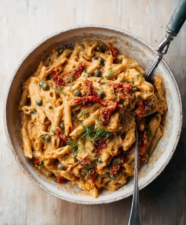 Creamy Sun-Dried Tomato Pasta with Capers and Dill