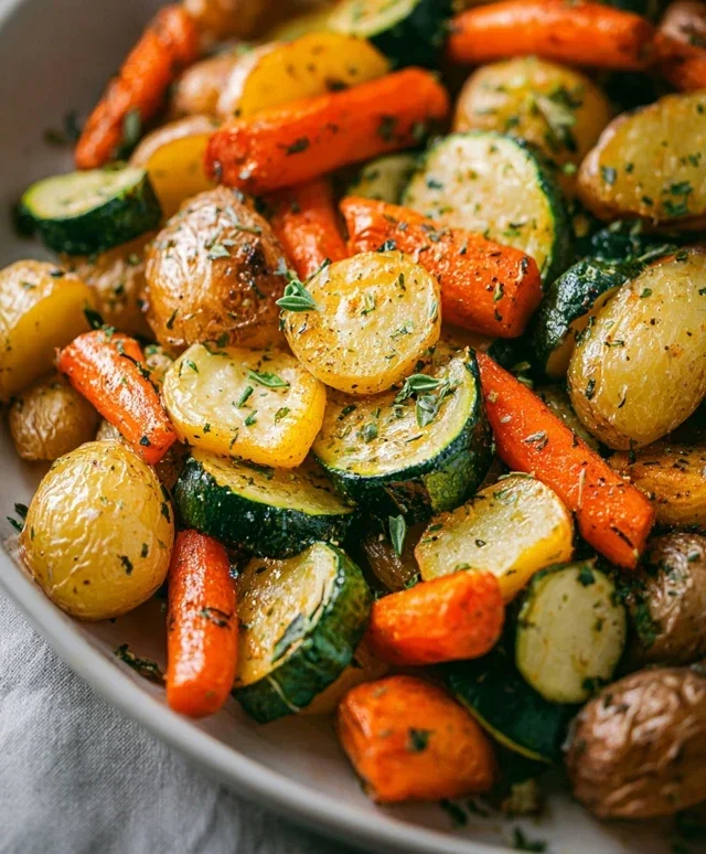 Garlic Herb Roasted Potatoes Carrots and Zucchini