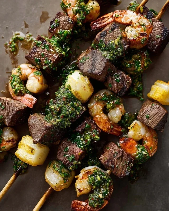Surf and Turf Kabobs with Chimichurri Sauce