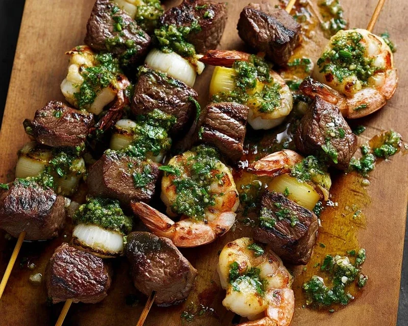 Surf and Turf Kabobs with Chimichurri Sauce