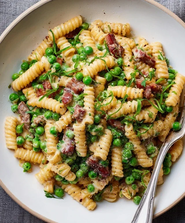 Creamy Pasta with Peas and Beef Beef Pancetta