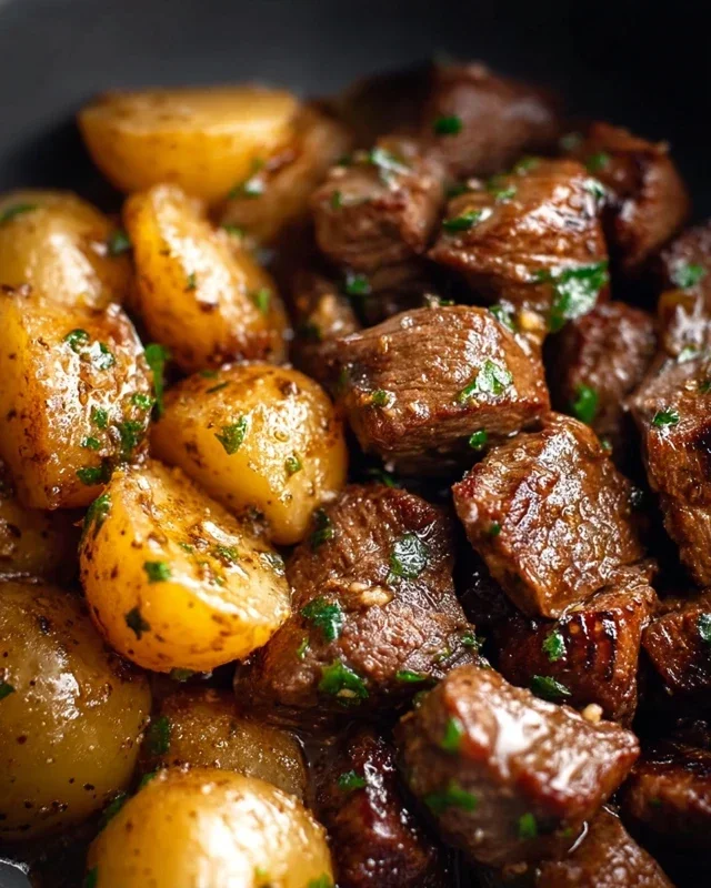Slow Cooker Garlic Butter Beef Bites with Potatoes