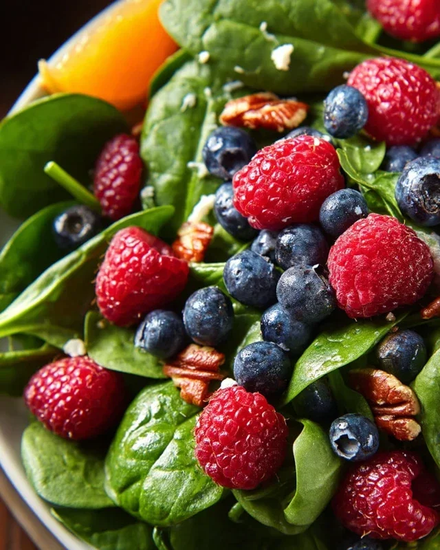 Berry Spinach Salad with Blueberries and Raspberries