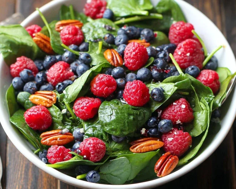 Berry Spinach Salad with Blueberries and Raspberries