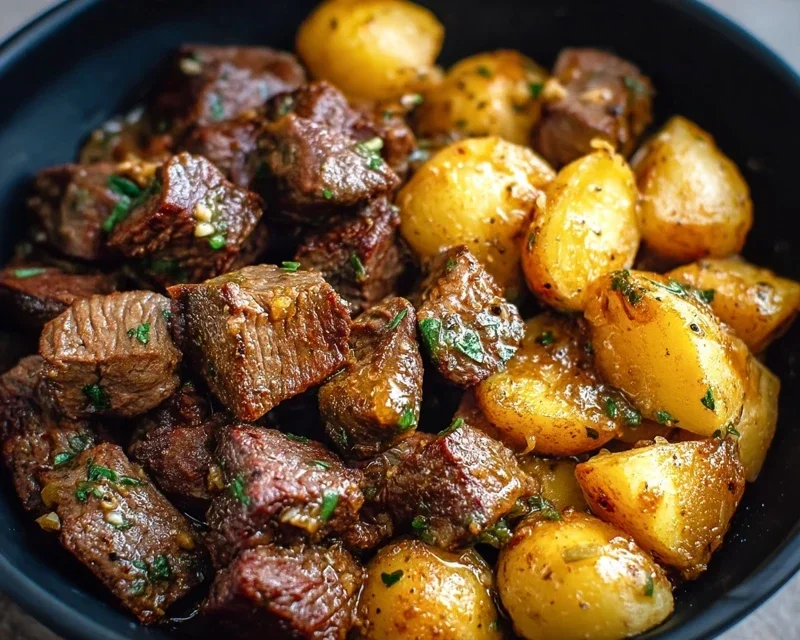 Slow Cooker Garlic Butter Beef Bites with Potatoes