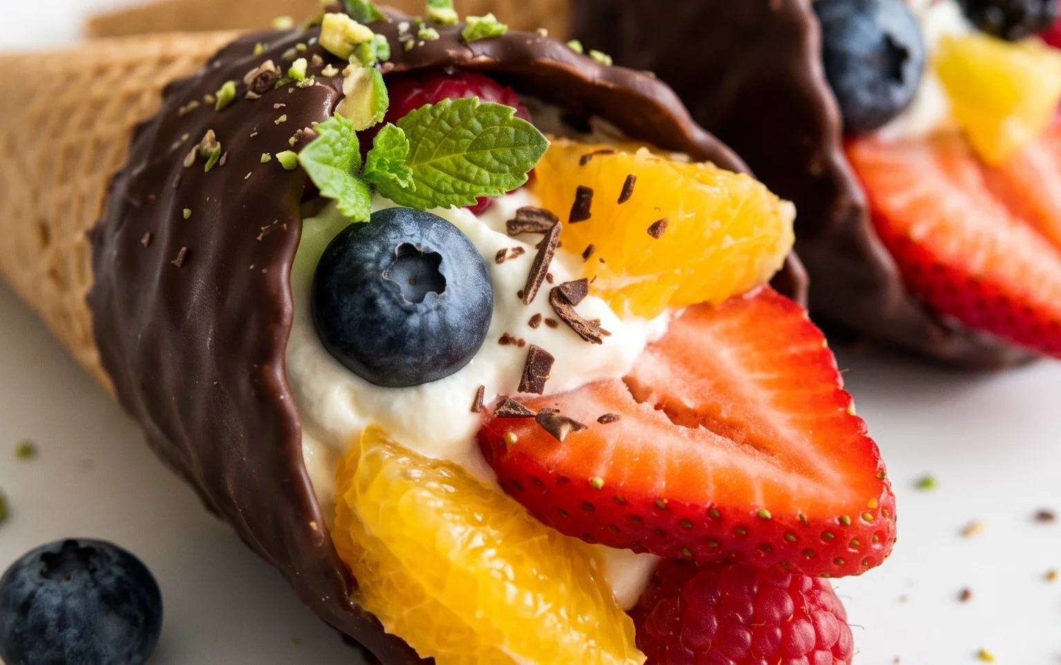 Chocolate Dipped Fruit Filled Cones