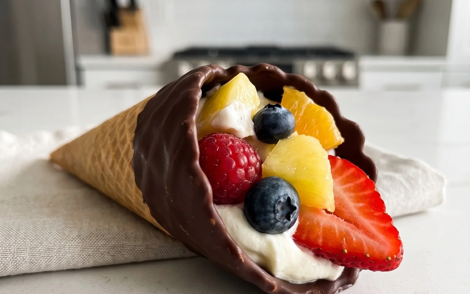 Chocolate Dipped Fruit Filled Cones