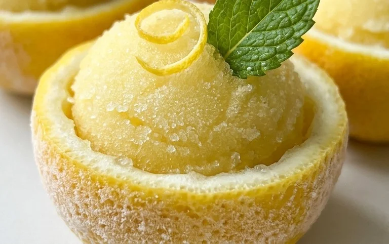 Sorbetto di Limone Dressed Up in a Frozen Lemon Shell
