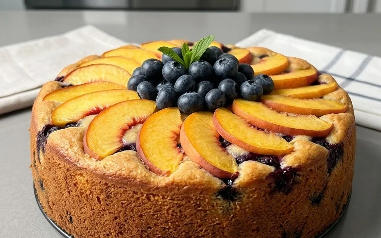 Peach and Blueberry Greek Yogurt Cake