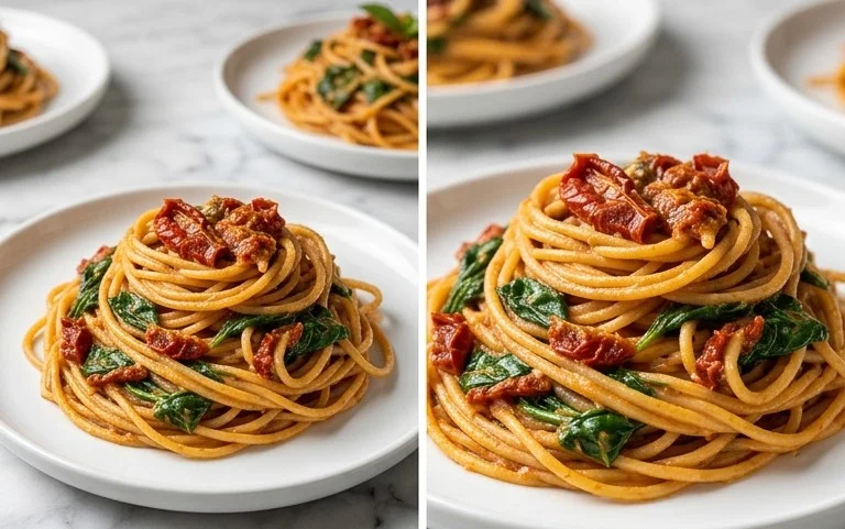 Spaghetti & Spinach with Sun-Dried Tomato Cream Sauce