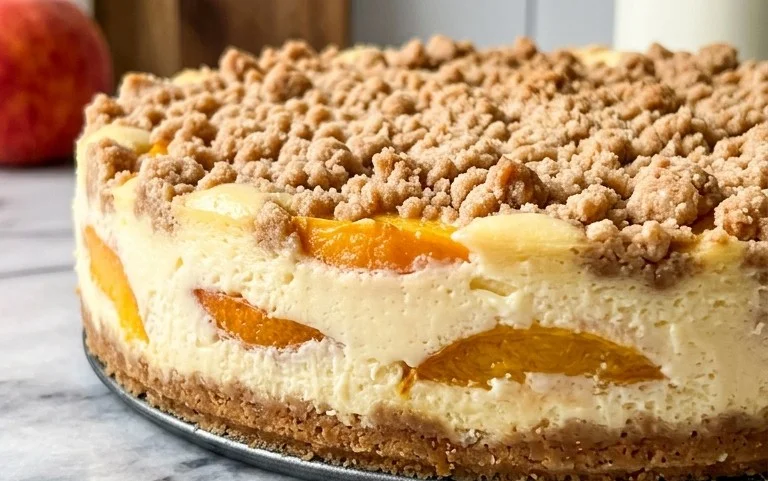 Peach Cream Cheese Cake with Streusel Topping