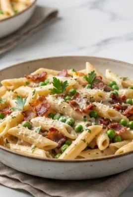 Penne Pasta, Peas and Beef Bacon