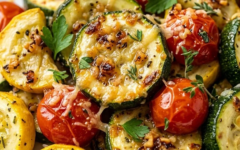Roasted Garlic-Parmesan Zucchini, Squash and Tomatoes