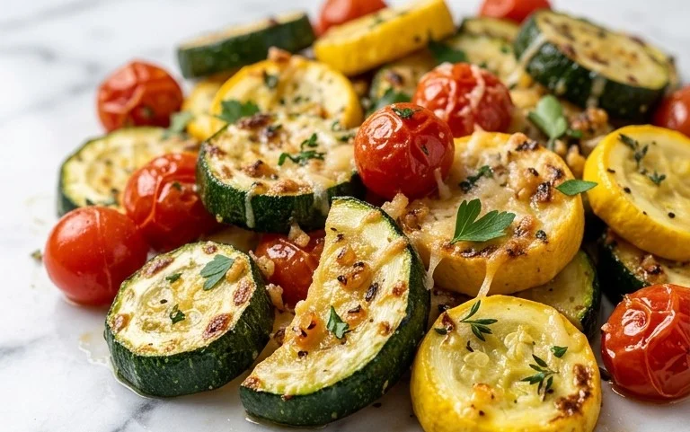 Roasted Garlic-Parmesan Zucchini, Squash and Tomatoes